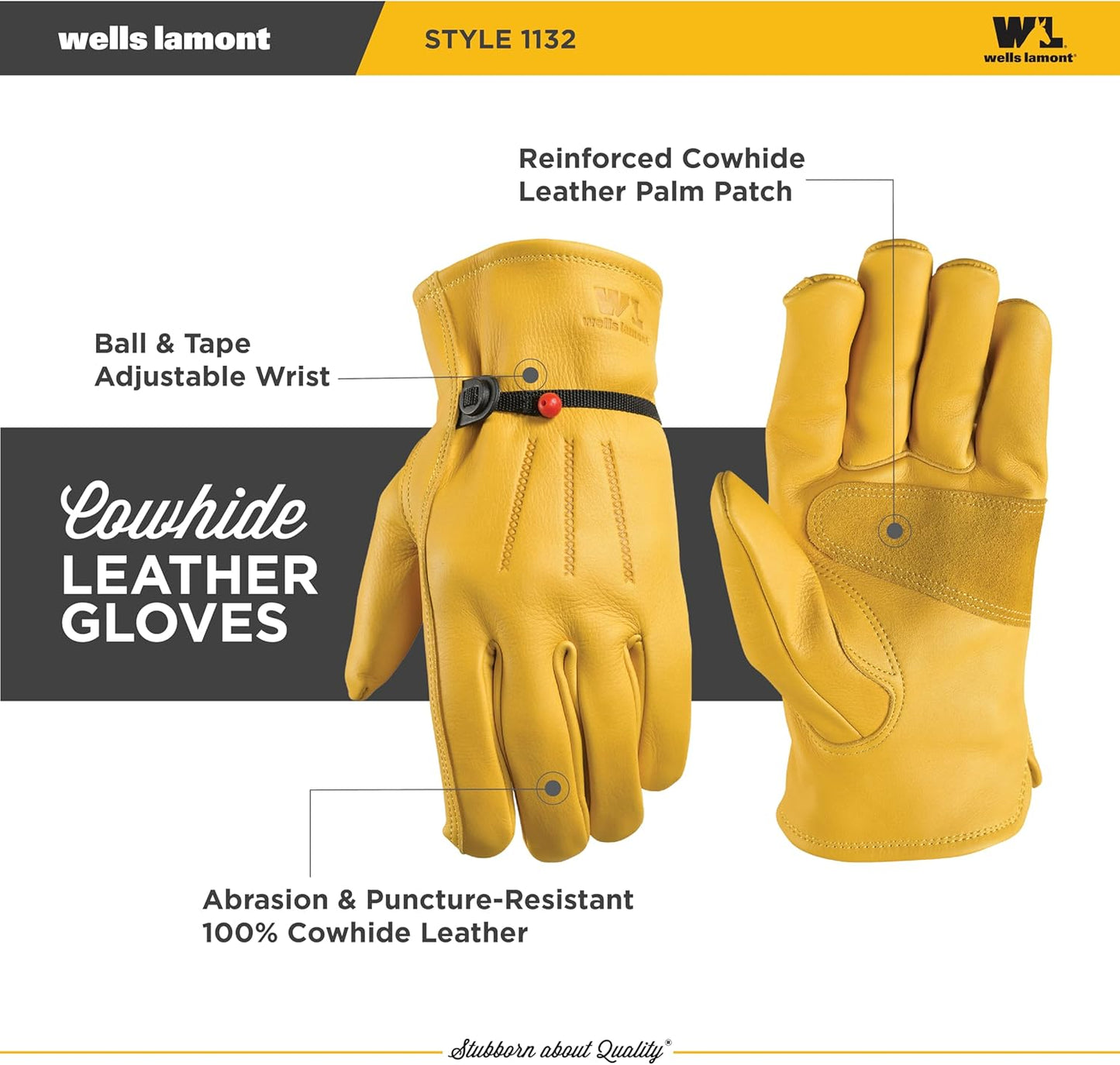 Work Gloves Men and Women, Cowhide Leather Work Gloves, Adjustable Wrist