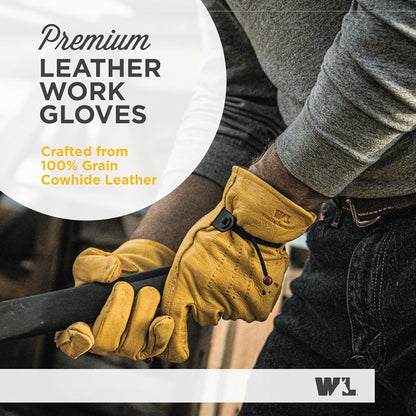 Work Gloves Men and Women, Cowhide Leather Work Gloves, Adjustable Wrist