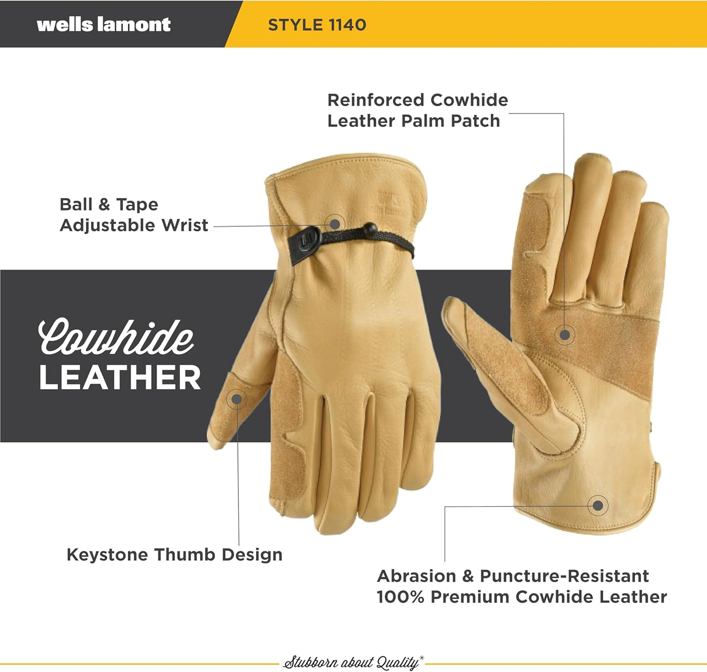 Work Gloves Men and Women, Cowhide Leather Work Gloves, Adjustable Wrist