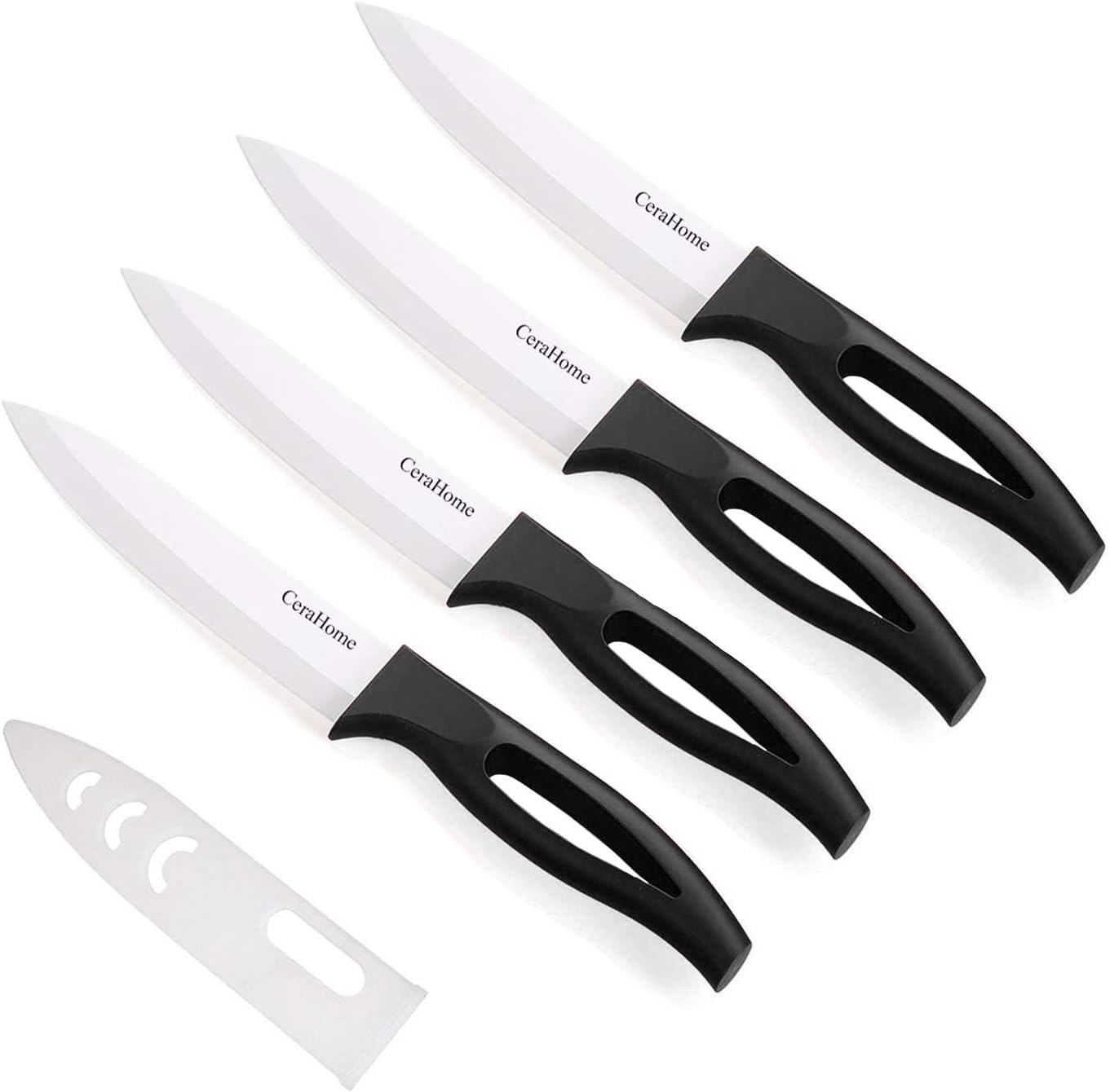 Ceramic Knife 5Inch Fruit Knife Set 4-Piece with Knife Sheaths for Cheese, tomatoes, potatoes, vegetables, fruits, fleshless (black)