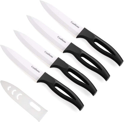Ceramic Knife 5Inch Fruit Knife Set 4-Piece with Knife Sheaths for Cheese, tomatoes, potatoes, vegetables, fruits, fleshless (black)