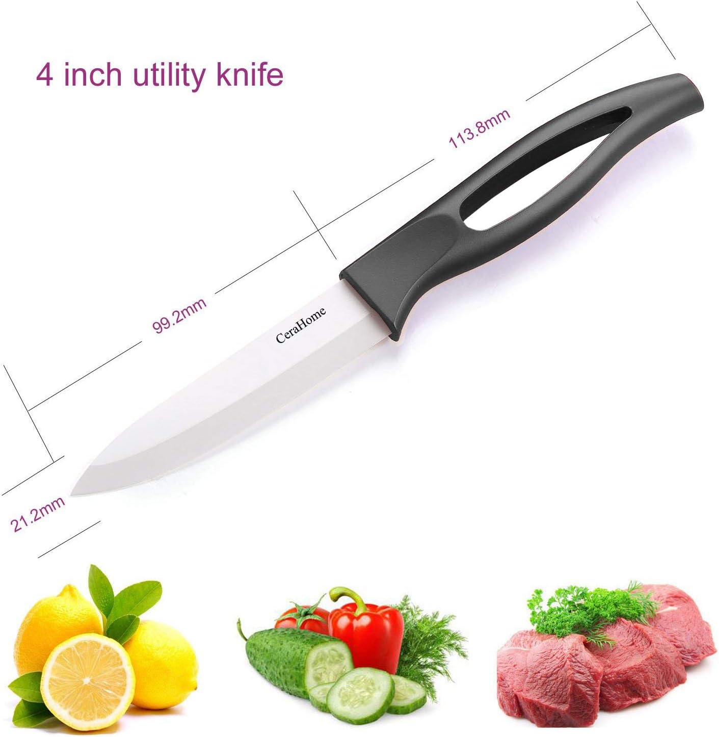Ceramic Knife 5Inch Fruit Knife Set 4-Piece with Knife Sheaths for Cheese, tomatoes, potatoes, vegetables, fruits, fleshless (black)