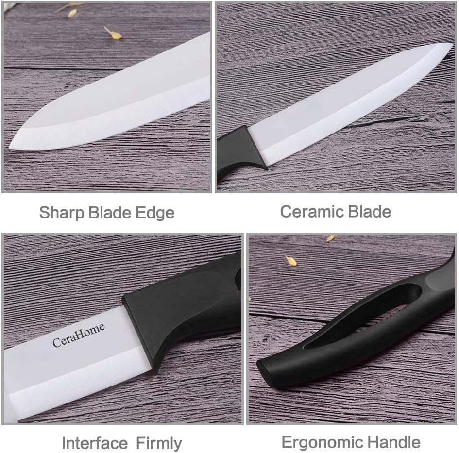 Ceramic Knife 5Inch Fruit Knife Set 4-Piece with Knife Sheaths for Cheese, tomatoes, potatoes, vegetables, fruits, fleshless (black)