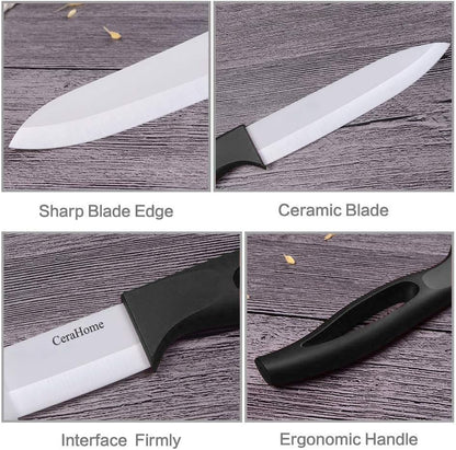 Ceramic Knife 5Inch Fruit Knife Set 4-Piece with Knife Sheaths for Cheese, tomatoes, potatoes, vegetables, fruits, fleshless (black)