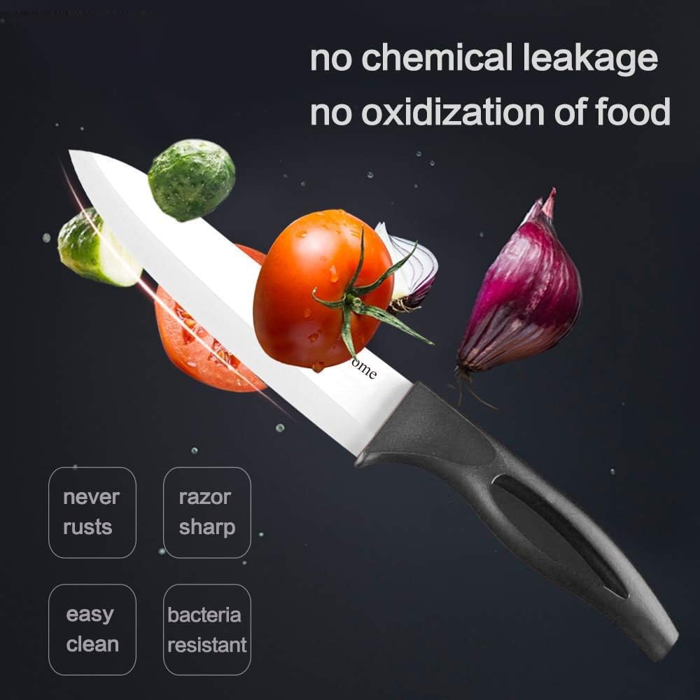 Ceramic Knife 5Inch Fruit Knife Set 4-Piece with Knife Sheaths for Cheese, tomatoes, potatoes, vegetables, fruits, fleshless (black)