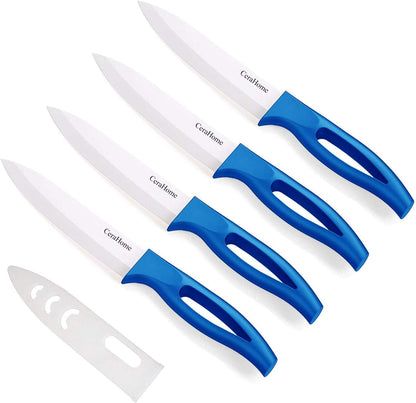 Ceramic Knife 5Inch Fruit Knife Set 4-Piece with Knife Sheaths for Cheese, tomatoes, potatoes, vegetables, fruits, fleshless (black)
