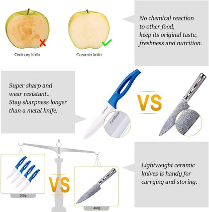 Ceramic Knife 5Inch Fruit Knife Set 4-Piece with Knife Sheaths for Cheese, tomatoes, potatoes, vegetables, fruits, fleshless (black)