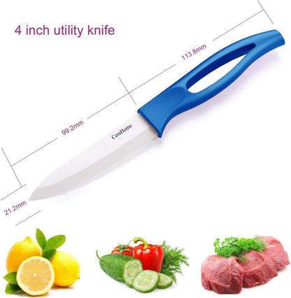 Ceramic Knife 5Inch Fruit Knife Set 4-Piece with Knife Sheaths for Cheese, tomatoes, potatoes, vegetables, fruits, fleshless (black)