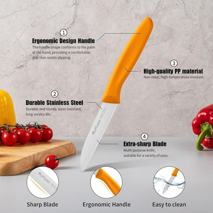 Stainless Steel Paring Knife Set (6 Pieces),Ultra Sharp Vegetable and Fruit Knife, Colorful Paring Knife with Straight Edge,Small Kitchen Knife with PP Plastic Ergonomic Handle