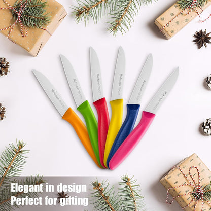 Stainless Steel Paring Knife Set (6 Pieces),Ultra Sharp Vegetable and Fruit Knife, Colorful Paring Knife with Straight Edge,Small Kitchen Knife with PP Plastic Ergonomic Handle