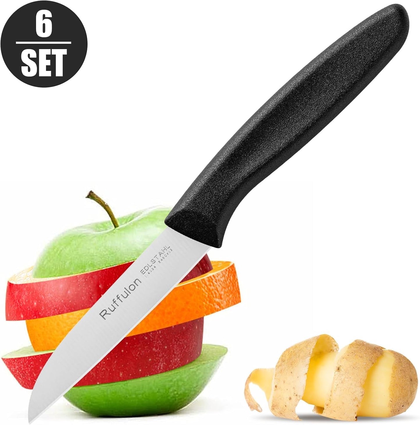 Stainless Steel Paring Knife Set (6 Pieces),Ultra Sharp Vegetable and Fruit Knife, Colorful Paring Knife with Straight Edge,Small Kitchen Knife with PP Plastic Ergonomic Handle