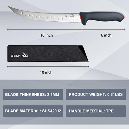 10" Curved Breaking Knife, High-Carbon Steel W/Sheath