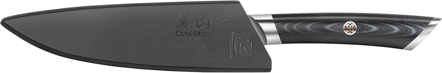 Cangshan KURO Series 5-Inch Serrated Utility Knife with Sheath, High Carbon X-7 Damascus Steel, 504289