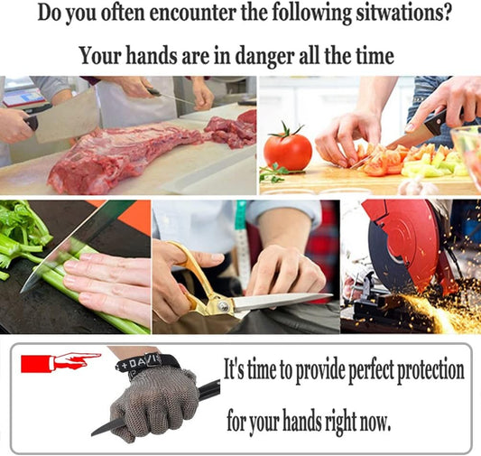 Anti-Cut Gloves Stainless Steel Cut Resistant Gloves, Comfortable Non-Slip Chainmail, Adult Men's and Women's Safety Work(1pcs/XXL)