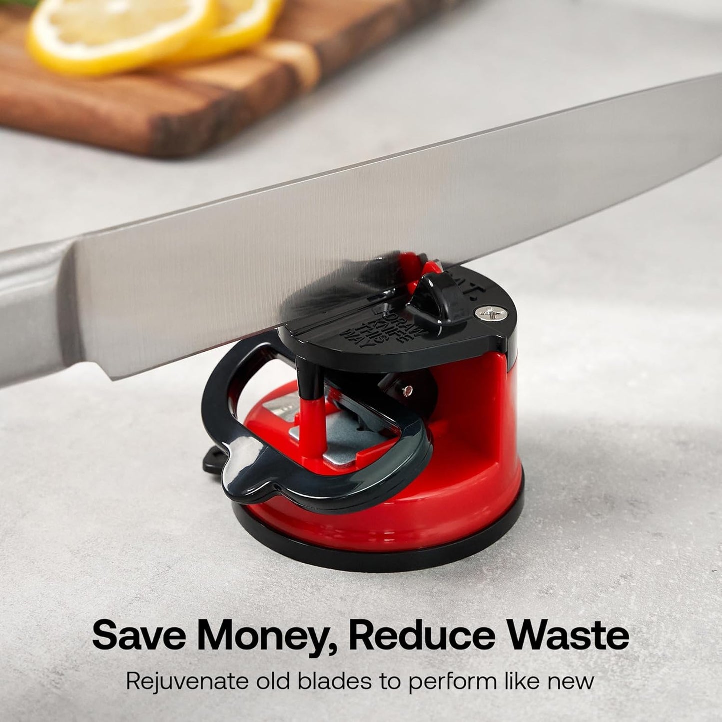 – GLOBAL – Easy to Use, Hands Free Knife Sharpener - Red | Sharpening Tool with PowerGrip Suction Base and 20-Deg Pre-set Angle - For All Knives: Chef’s, Serrated, and Hardened Steel