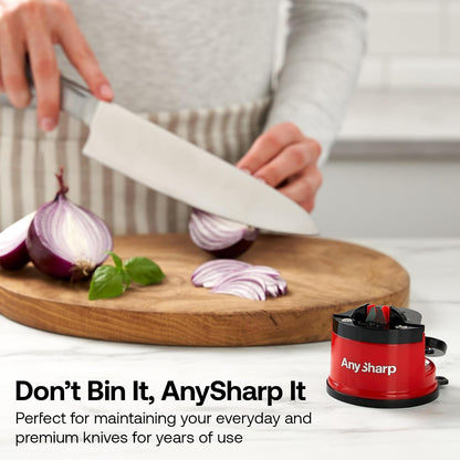 – GLOBAL – Easy to Use, Hands Free Knife Sharpener - Red | Sharpening Tool with PowerGrip Suction Base and 20-Deg Pre-set Angle - For All Knives: Chef’s, Serrated, and Hardened Steel