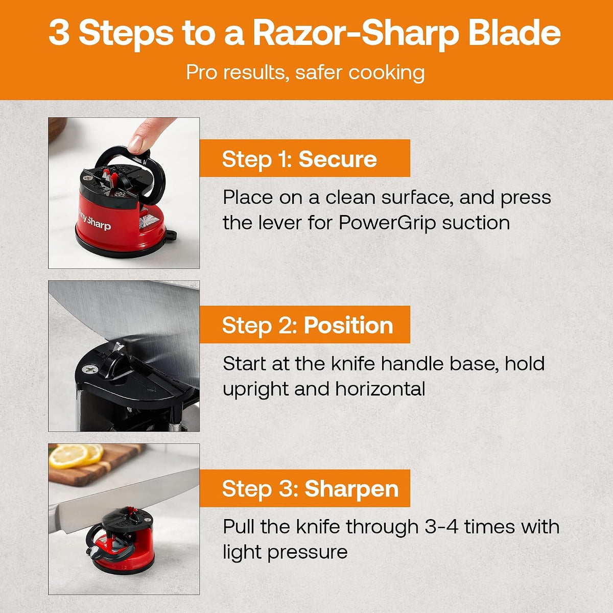 – GLOBAL – Easy to Use, Hands Free Knife Sharpener - Red | Sharpening Tool with PowerGrip Suction Base and 20-Deg Pre-set Angle - For All Knives: Chef’s, Serrated, and Hardened Steel