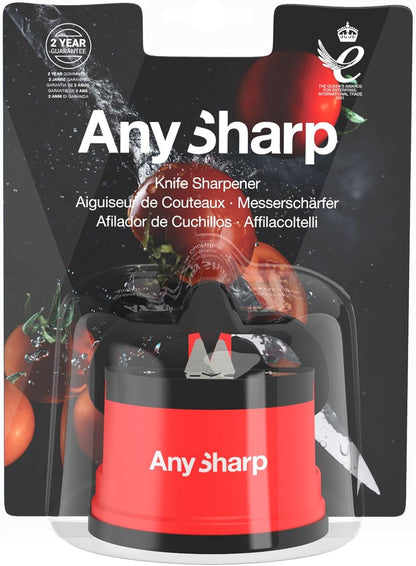 – GLOBAL – Easy to Use, Hands Free Knife Sharpener - Red | Sharpening Tool with PowerGrip Suction Base and 20-Deg Pre-set Angle - For All Knives: Chef’s, Serrated, and Hardened Steel
