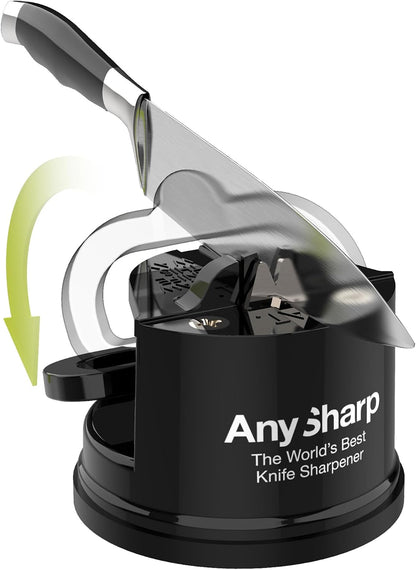 – GLOBAL – Easy to Use, Hands Free Knife Sharpener - Red | Sharpening Tool with PowerGrip Suction Base and 20-Deg Pre-set Angle - For All Knives: Chef’s, Serrated, and Hardened Steel