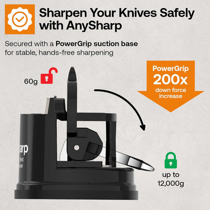 – GLOBAL – Easy to Use, Hands Free Knife Sharpener - Red | Sharpening Tool with PowerGrip Suction Base and 20-Deg Pre-set Angle - For All Knives: Chef’s, Serrated, and Hardened Steel