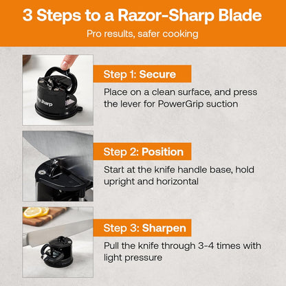 – GLOBAL – Easy to Use, Hands Free Knife Sharpener - Red | Sharpening Tool with PowerGrip Suction Base and 20-Deg Pre-set Angle - For All Knives: Chef’s, Serrated, and Hardened Steel