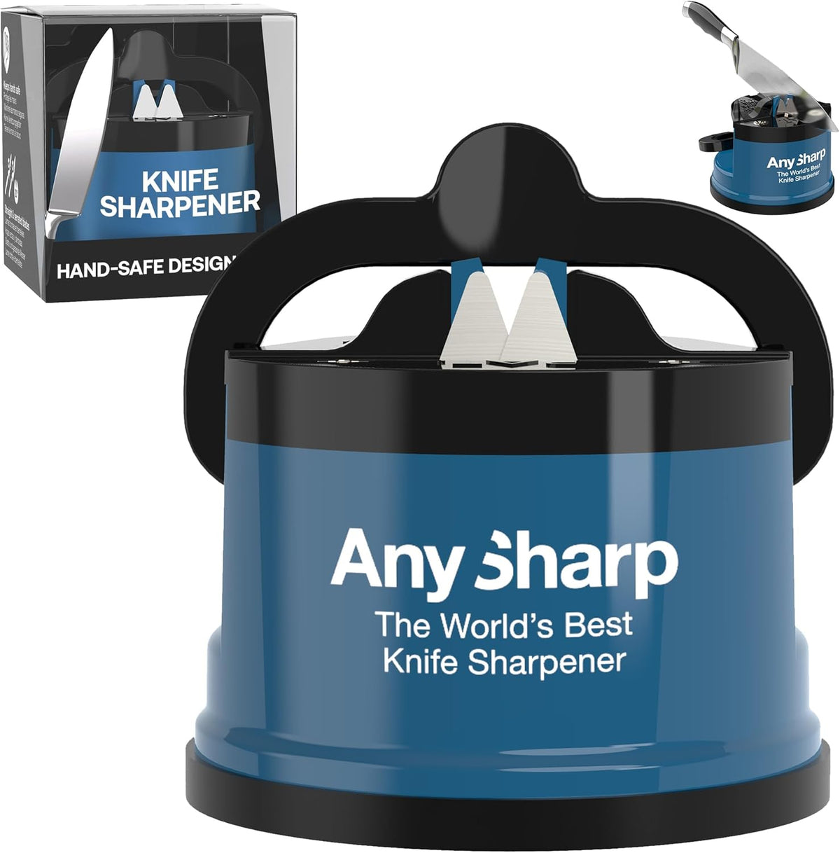 – GLOBAL – Easy to Use, Hands Free Knife Sharpener - Red | Sharpening Tool with PowerGrip Suction Base and 20-Deg Pre-set Angle - For All Knives: Chef’s, Serrated, and Hardened Steel