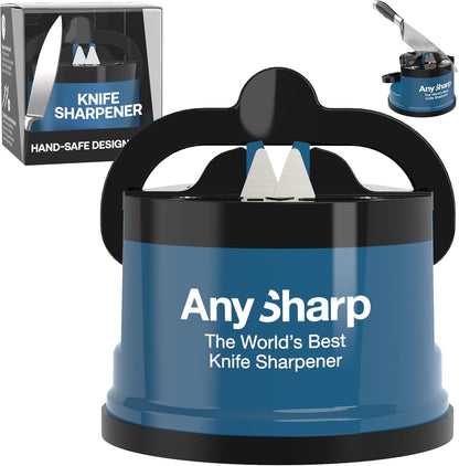 – GLOBAL – Easy to Use, Hands Free Knife Sharpener - Red | Sharpening Tool with PowerGrip Suction Base and 20-Deg Pre-set Angle - For All Knives: Chef’s, Serrated, and Hardened Steel