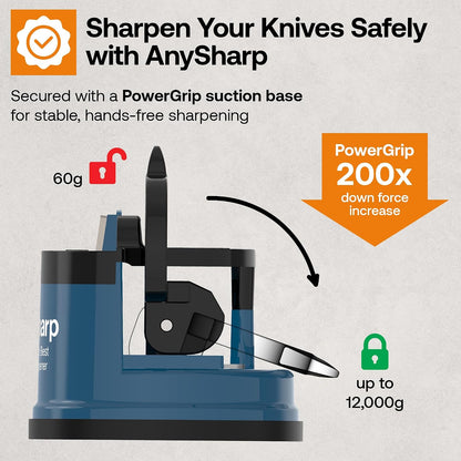 – GLOBAL – Easy to Use, Hands Free Knife Sharpener - Red | Sharpening Tool with PowerGrip Suction Base and 20-Deg Pre-set Angle - For All Knives: Chef’s, Serrated, and Hardened Steel