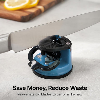 – GLOBAL – Easy to Use, Hands Free Knife Sharpener - Red | Sharpening Tool with PowerGrip Suction Base and 20-Deg Pre-set Angle - For All Knives: Chef’s, Serrated, and Hardened Steel