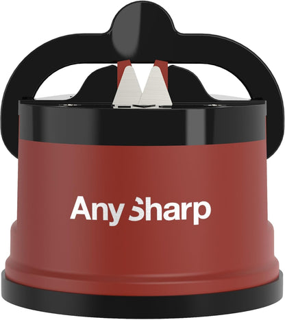 – GLOBAL – Easy to Use, Hands Free Knife Sharpener - Red | Sharpening Tool with PowerGrip Suction Base and 20-Deg Pre-set Angle - For All Knives: Chef’s, Serrated, and Hardened Steel