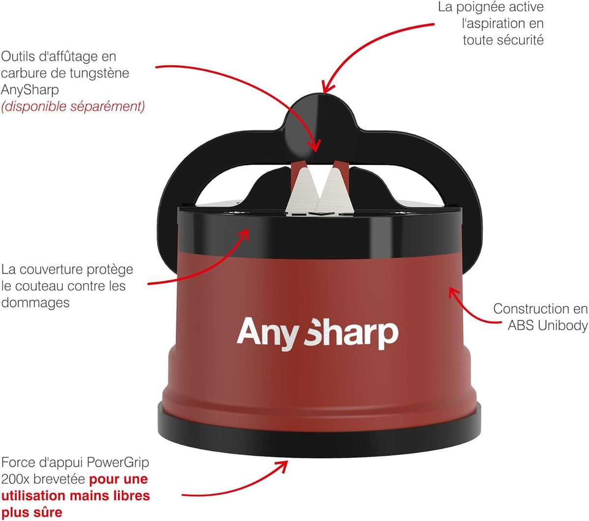 – GLOBAL – Easy to Use, Hands Free Knife Sharpener - Red | Sharpening Tool with PowerGrip Suction Base and 20-Deg Pre-set Angle - For All Knives: Chef’s, Serrated, and Hardened Steel