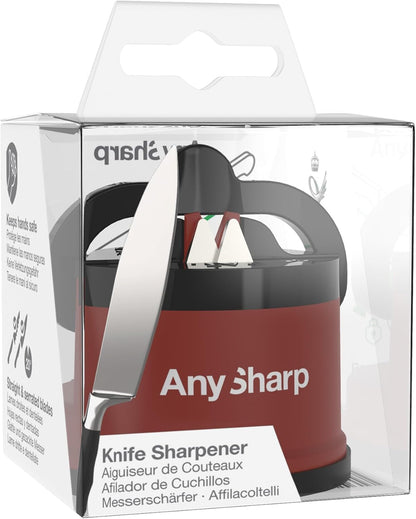 – GLOBAL – Easy to Use, Hands Free Knife Sharpener - Red | Sharpening Tool with PowerGrip Suction Base and 20-Deg Pre-set Angle - For All Knives: Chef’s, Serrated, and Hardened Steel