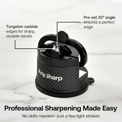 – GLOBAL – Easy to Use, Hands Free Knife Sharpener - Red | Sharpening Tool with PowerGrip Suction Base and 20-Deg Pre-set Angle - For All Knives: Chef’s, Serrated, and Hardened Steel