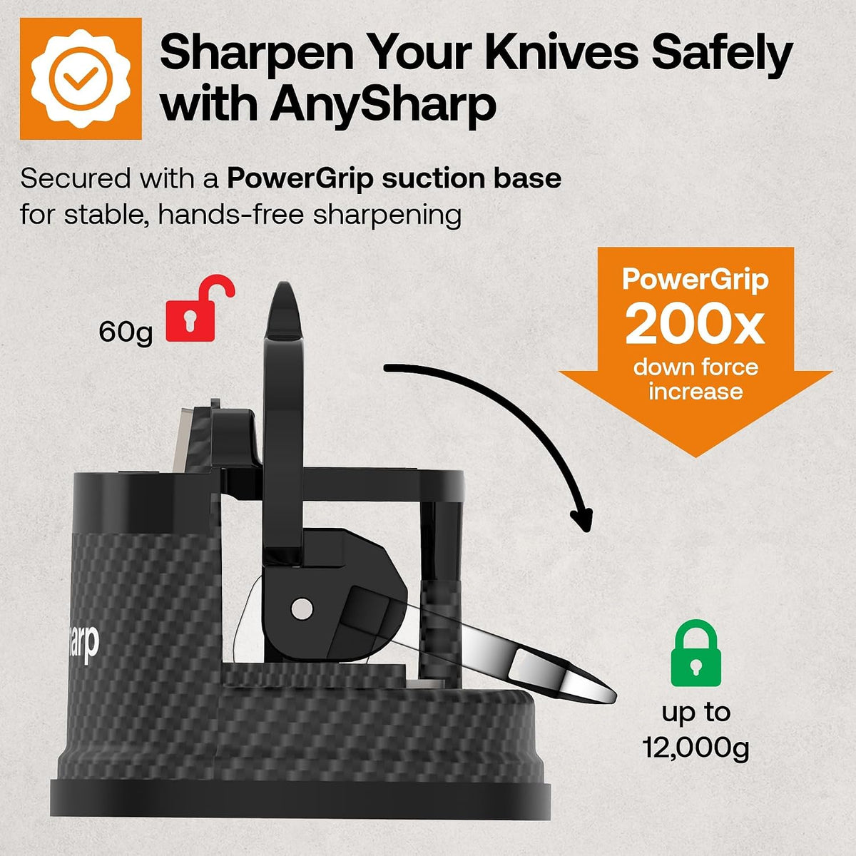 – GLOBAL – Easy to Use, Hands Free Knife Sharpener - Red | Sharpening Tool with PowerGrip Suction Base and 20-Deg Pre-set Angle - For All Knives: Chef’s, Serrated, and Hardened Steel