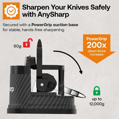– GLOBAL – Easy to Use, Hands Free Knife Sharpener - Red | Sharpening Tool with PowerGrip Suction Base and 20-Deg Pre-set Angle - For All Knives: Chef’s, Serrated, and Hardened Steel