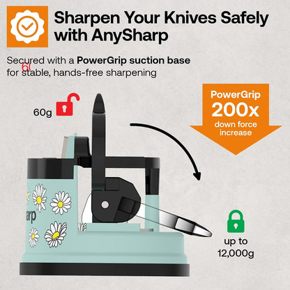 – GLOBAL – Easy to Use, Hands Free Knife Sharpener - Red | Sharpening Tool with PowerGrip Suction Base and 20-Deg Pre-set Angle - For All Knives: Chef’s, Serrated, and Hardened Steel