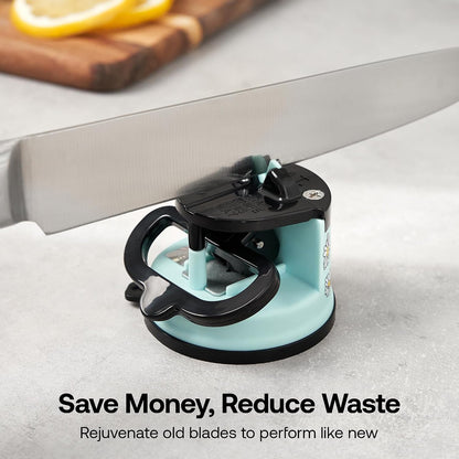 – GLOBAL – Easy to Use, Hands Free Knife Sharpener - Red | Sharpening Tool with PowerGrip Suction Base and 20-Deg Pre-set Angle - For All Knives: Chef’s, Serrated, and Hardened Steel