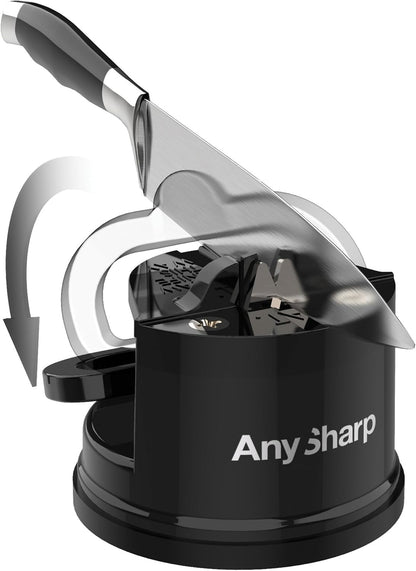 – GLOBAL – Easy to Use, Hands Free Knife Sharpener - Red | Sharpening Tool with PowerGrip Suction Base and 20-Deg Pre-set Angle - For All Knives: Chef’s, Serrated, and Hardened Steel
