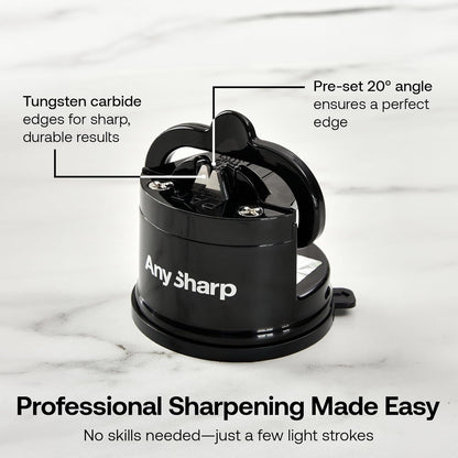 – GLOBAL – Easy to Use, Hands Free Knife Sharpener - Red | Sharpening Tool with PowerGrip Suction Base and 20-Deg Pre-set Angle - For All Knives: Chef’s, Serrated, and Hardened Steel
