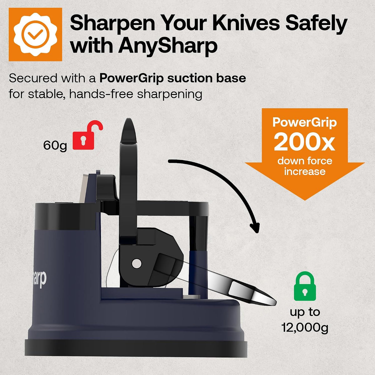 – GLOBAL – Easy to Use, Hands Free Knife Sharpener - Red | Sharpening Tool with PowerGrip Suction Base and 20-Deg Pre-set Angle - For All Knives: Chef’s, Serrated, and Hardened Steel