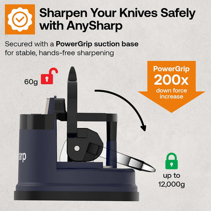 – GLOBAL – Easy to Use, Hands Free Knife Sharpener - Red | Sharpening Tool with PowerGrip Suction Base and 20-Deg Pre-set Angle - For All Knives: Chef’s, Serrated, and Hardened Steel