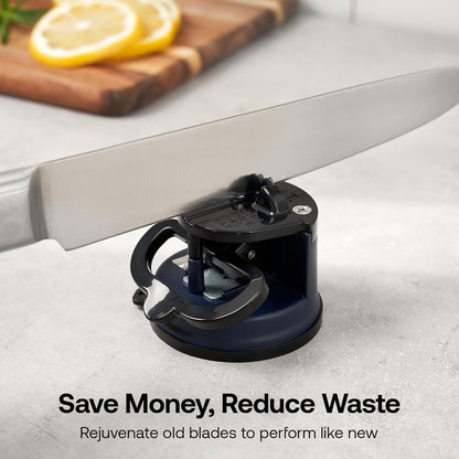 – GLOBAL – Easy to Use, Hands Free Knife Sharpener - Red | Sharpening Tool with PowerGrip Suction Base and 20-Deg Pre-set Angle - For All Knives: Chef’s, Serrated, and Hardened Steel