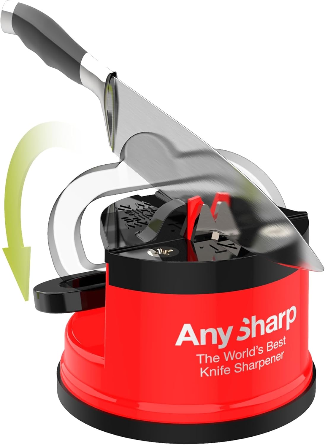– GLOBAL – Easy to Use, Hands Free Knife Sharpener - Red | Sharpening Tool with PowerGrip Suction Base and 20-Deg Pre-set Angle - For All Knives: Chef’s, Serrated, and Hardened Steel