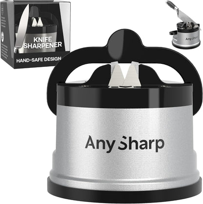 – GLOBAL – Easy to Use, Hands Free Knife Sharpener - Red | Sharpening Tool with PowerGrip Suction Base and 20-Deg Pre-set Angle - For All Knives: Chef’s, Serrated, and Hardened Steel