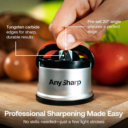 – GLOBAL – Easy to Use, Hands Free Knife Sharpener - Red | Sharpening Tool with PowerGrip Suction Base and 20-Deg Pre-set Angle - For All Knives: Chef’s, Serrated, and Hardened Steel