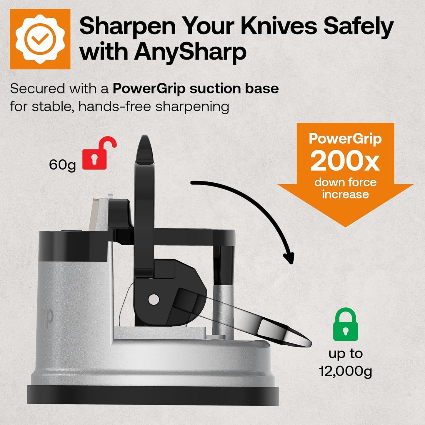– GLOBAL – Easy to Use, Hands Free Knife Sharpener - Red | Sharpening Tool with PowerGrip Suction Base and 20-Deg Pre-set Angle - For All Knives: Chef’s, Serrated, and Hardened Steel