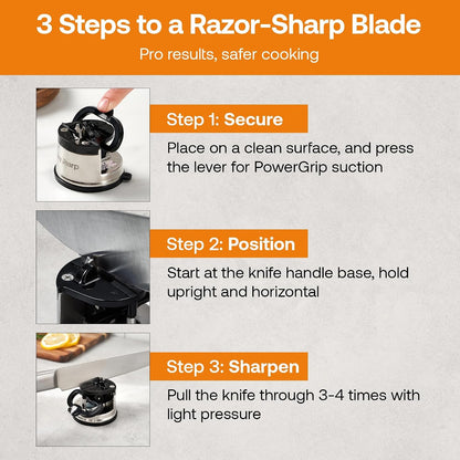 – GLOBAL – Easy to Use, Hands Free Knife Sharpener - Red | Sharpening Tool with PowerGrip Suction Base and 20-Deg Pre-set Angle - For All Knives: Chef’s, Serrated, and Hardened Steel