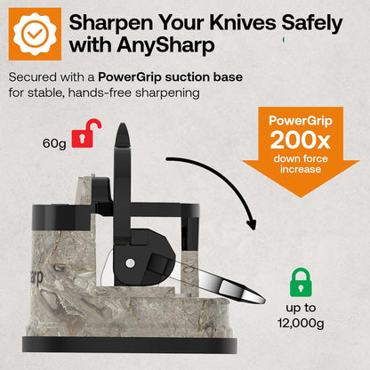 – GLOBAL – Easy to Use, Hands Free Knife Sharpener - Red | Sharpening Tool with PowerGrip Suction Base and 20-Deg Pre-set Angle - For All Knives: Chef’s, Serrated, and Hardened Steel
