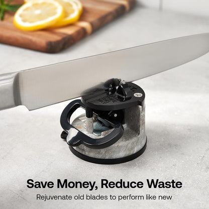 – GLOBAL – Easy to Use, Hands Free Knife Sharpener - Red | Sharpening Tool with PowerGrip Suction Base and 20-Deg Pre-set Angle - For All Knives: Chef’s, Serrated, and Hardened Steel