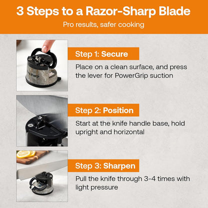 – GLOBAL – Easy to Use, Hands Free Knife Sharpener - Red | Sharpening Tool with PowerGrip Suction Base and 20-Deg Pre-set Angle - For All Knives: Chef’s, Serrated, and Hardened Steel
